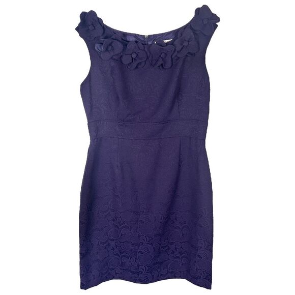Sandra Darren Size 14 Dress Shift Purple Sleeveless Textured Flower Neckline 231 - Picture 1 of 9